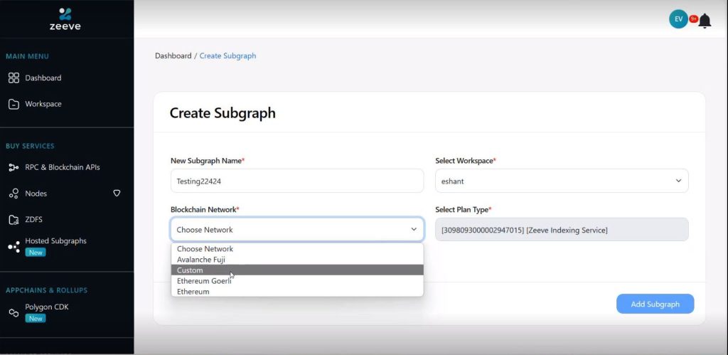 deploy custom Subgraph